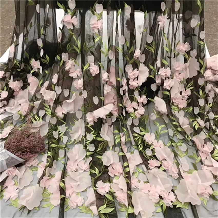TOOGTOOD 1 ярд мягкая шифоновая 3D Цветочная кружевная ткань изысканная фототкань для
