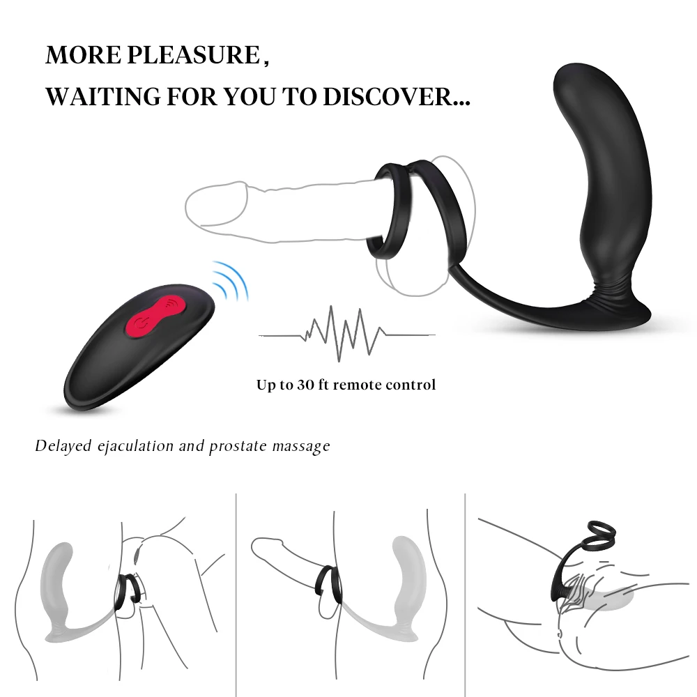 Male Masturbate Prostate Massage with Ring Remote Control Anal Vibrator Silicone Sex Toys for Men Dildo Butt Plug Penis Training (8)