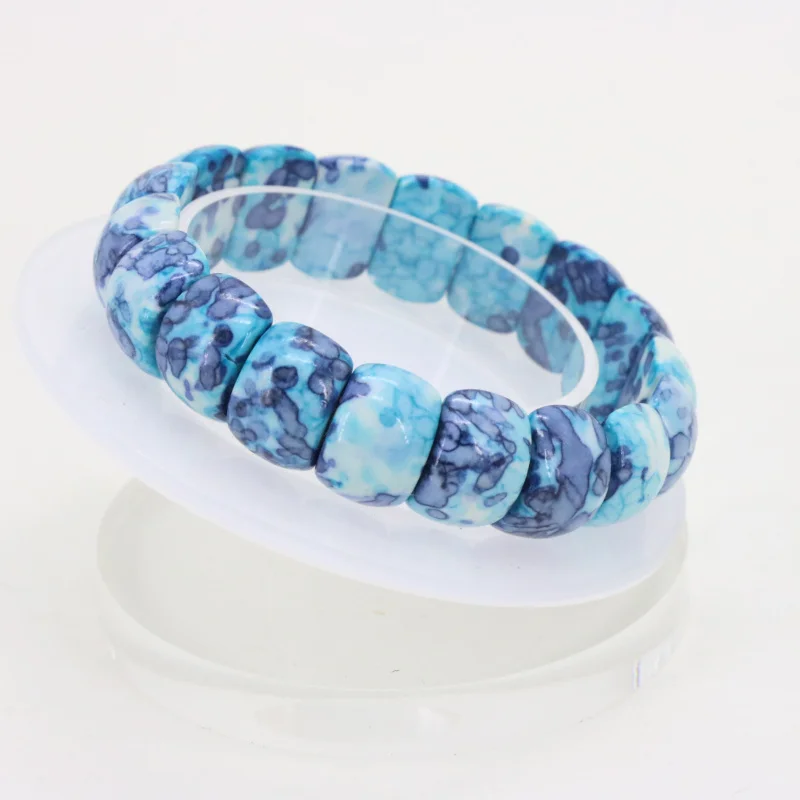 

New Arrival Blue Riverstones 16x11mm DIY Stone Elastic Bracelet Multi Parts Element Collocation Two Styles Choose From Wholesale