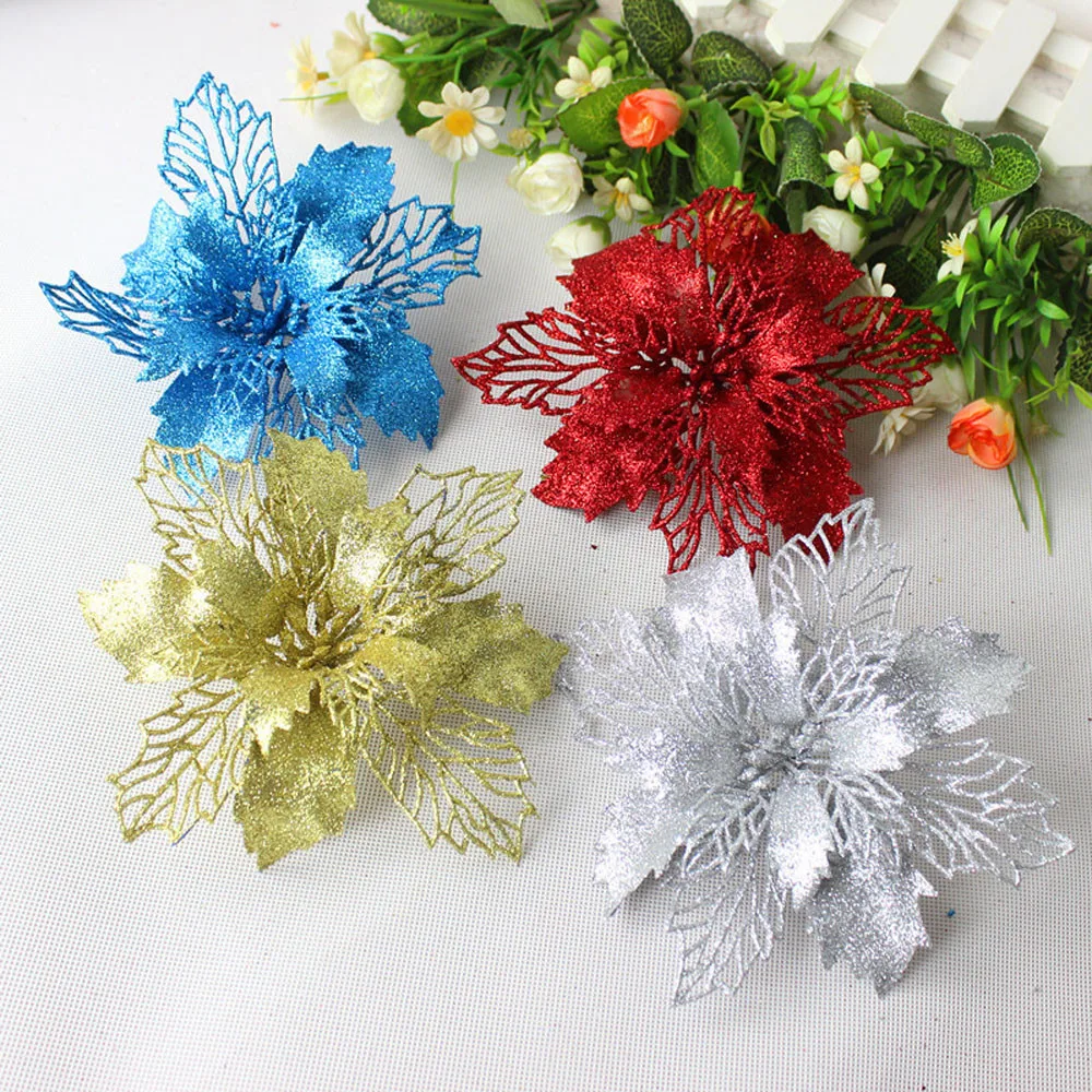 

Romantic Rosette Christmas Tree Hanging Charm Party Decoration Plastic 16cm Christmas Tree Ornament Flower Xmas Home Decorative