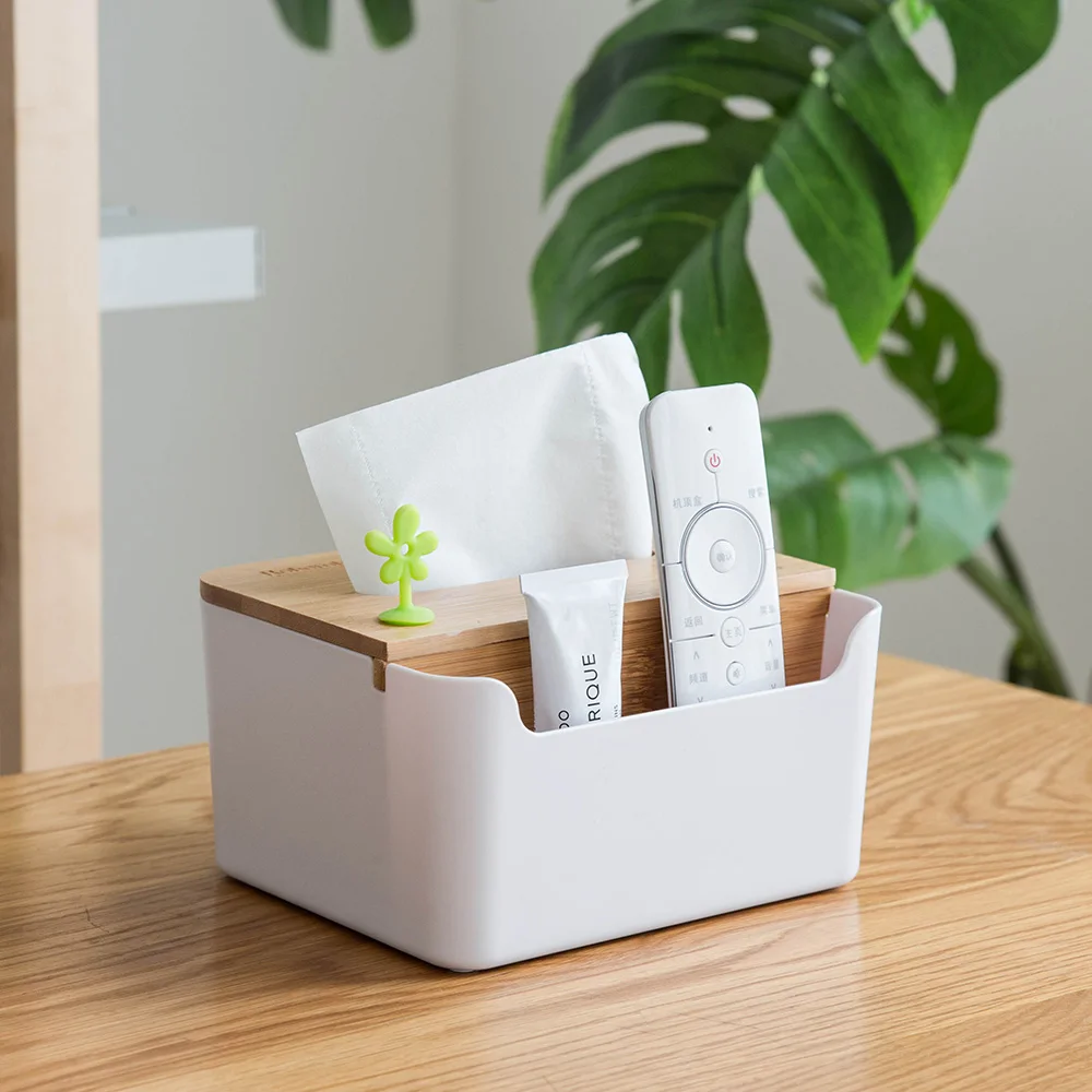 

MDZF SWEETHOME Desktop Storage Bamboo Box Tissue Box Living Room Bathroom Sundries Storage Basket Cosmetic Organizer