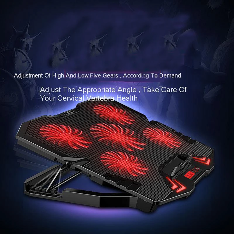 Laptop Cooling Pad 2 USB Ports with 5 Fans Gaming Laptop Cooler with LED Screen Notebook Holder for 14 15 inch