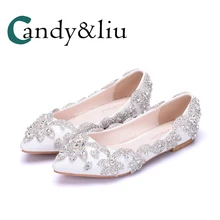 Украшенные цветком из страз, Туфли без каблуков со стразами Большие размеры Размеры без застежки; водонепроницаемые мокасины; неглубокая женская обувь для вечерние для торжеств вечернее платье для беременных свадебные платья