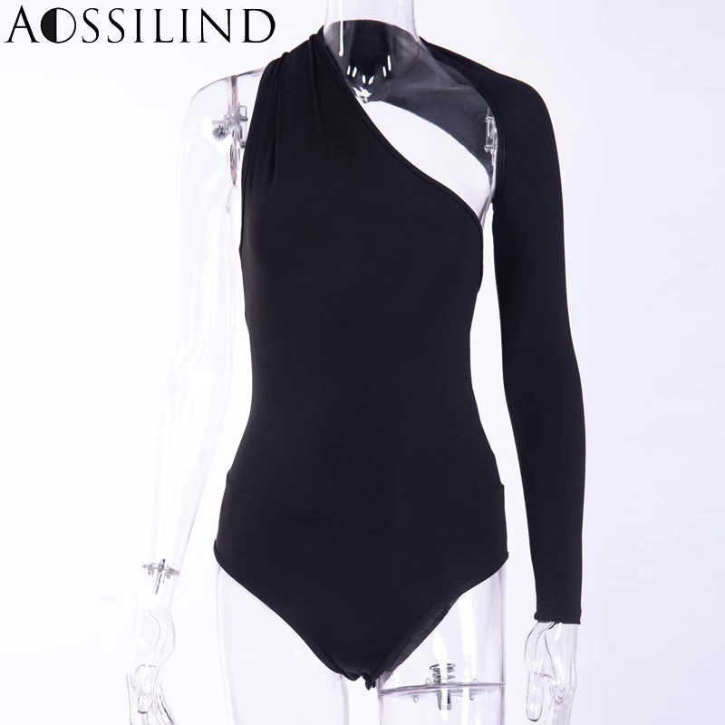 AOSSILIND Sexy One Shoulder Backless Skinny Bodysuits Women Autumn Long Sleeve Hollow Out Rompers Ladies Stretchy Bodysuit AOSSILIND Sexy One Shoulder Backless Skinny Bodysuits Women Autumn Long Sleeve Hollow Out Rompers Ladies Stretchy Bodysuit
