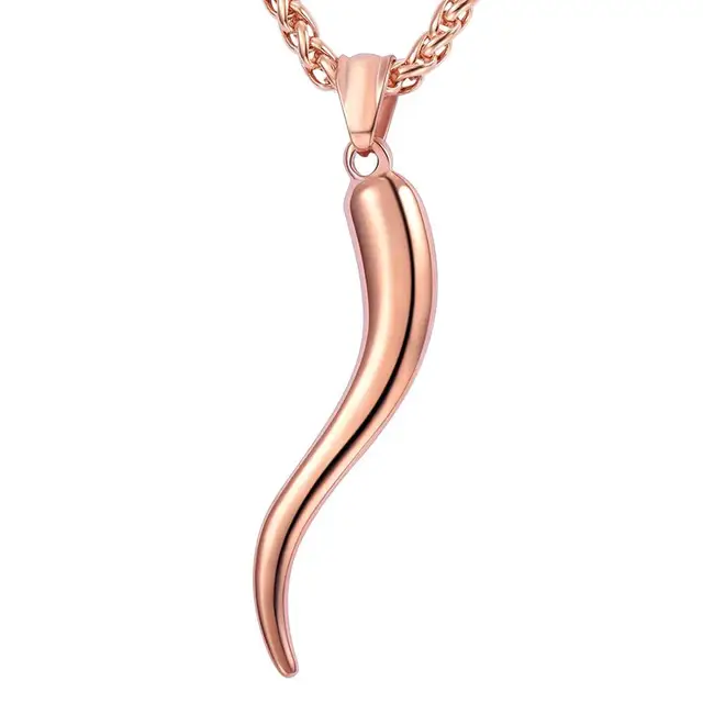 solide objet Cornicello italien Corne Pendentif 16 mm Hand Made in 14k Or Rose