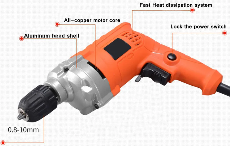 710 Вт электрическая дрель, бытовая электрическая отвертка, медный провод, безэлектродная регулировка скорости, электрическая дрель, электроинструменты