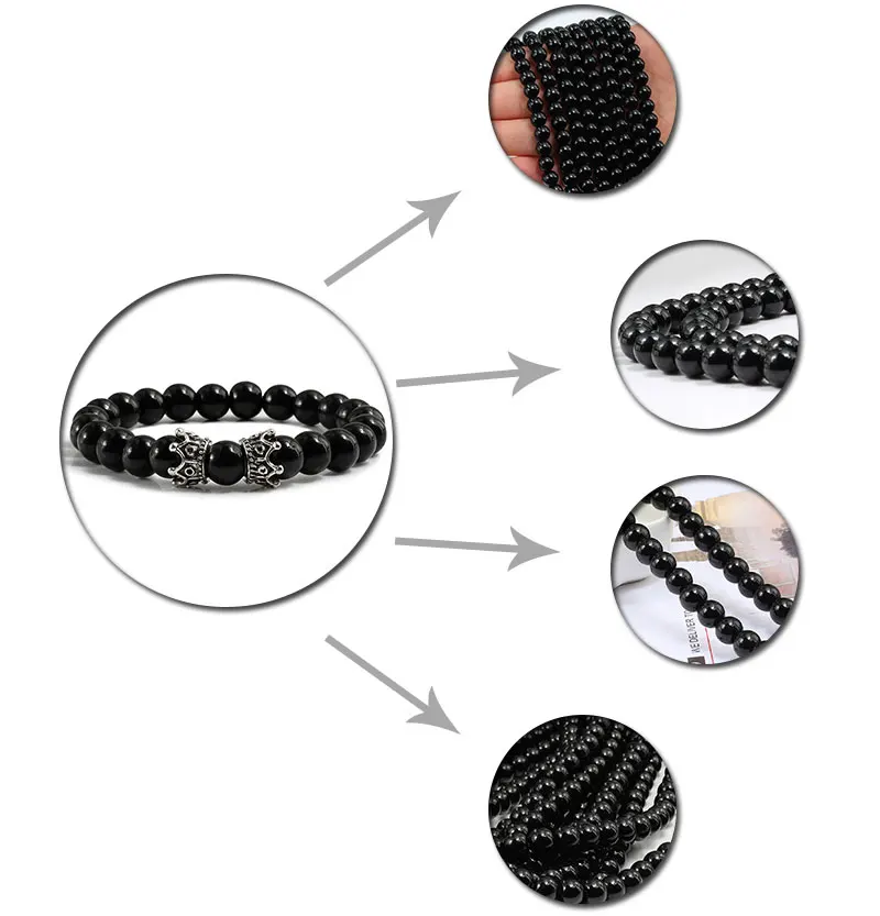 Очаровательный натуральный камень для мужчин браслет золото и серебро Корона гематит черный Бусы из лавы пара расстояние браслет для женщин Йога Jewelry подарки