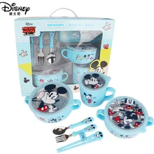 6-piece Disney Kids Dinnerware Sets Child Assisted Dishes Bowl Baby Feeding Mickey Minnie Milk Cup Chopsticks Spoon Fork Sets