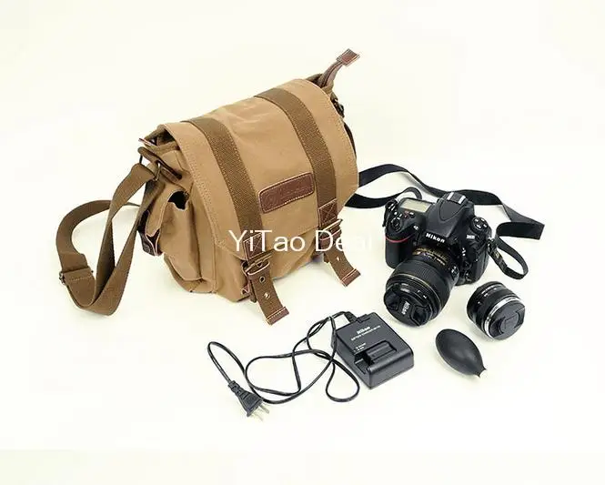 

EBOYU Course New Professional Waterproof Vintage Camera Case Bag Messenger Bag for DSLR Camera--Khaki 23*28*12cm