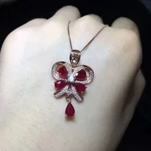 Натуральный красный рубин кулон 925 пробы серебро натуральный драгоценный камень индивидуальный кулон, ожерелье Роскошная Бабочка для женщин девушек ювелирные изделия