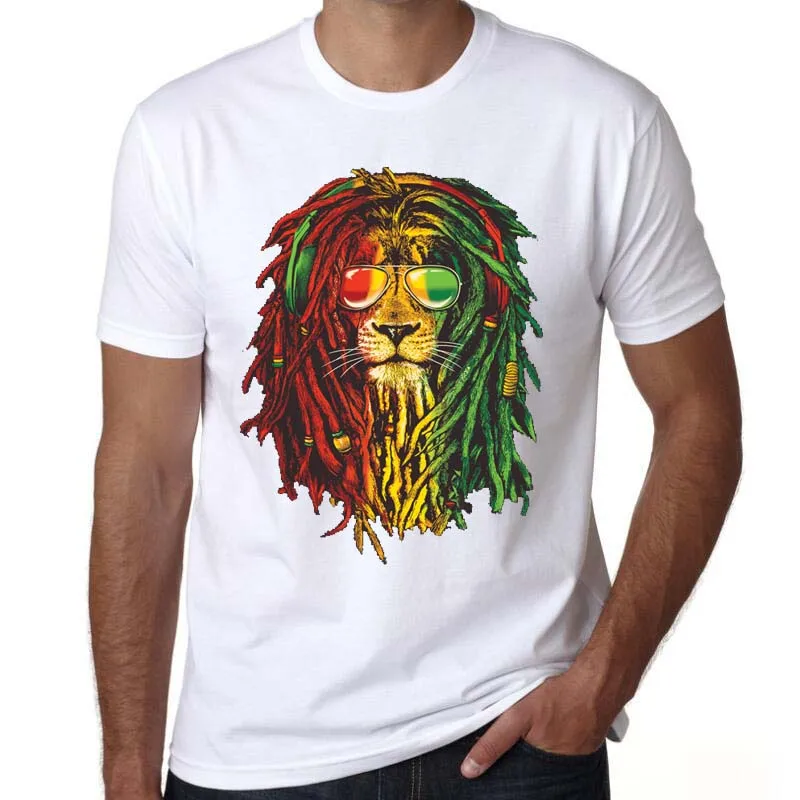 Мужская футболка с принтом Лев Африка Пауэрс Rasta Reggae Music модная короткими