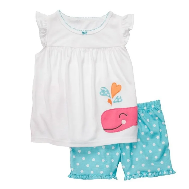 

Whale Baby Girls Clothes Set 2016 Summer White T-Shirt Shorts Pant Children Sport Suit Pajamas Kids Tee Shirts 100% Cotton