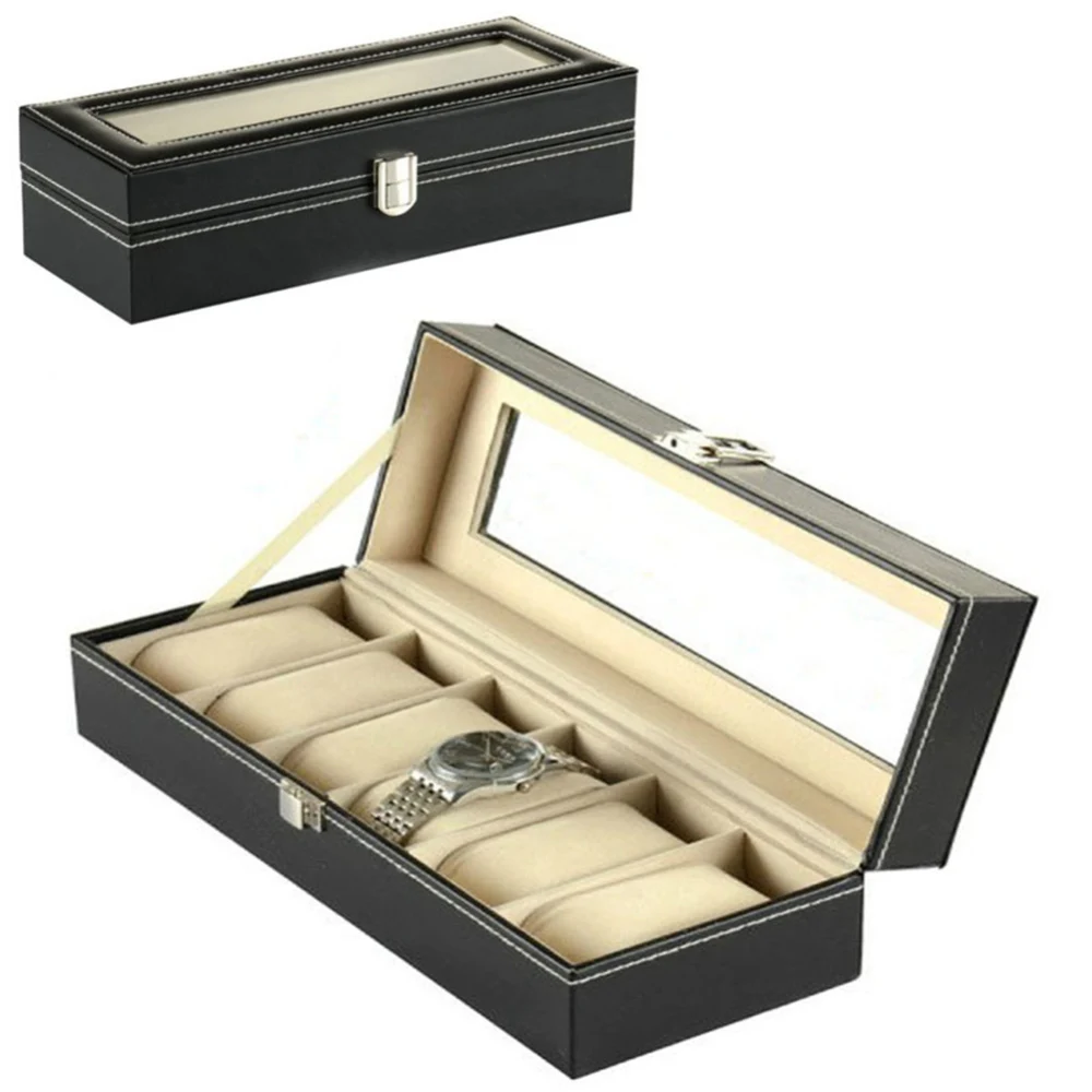 

Hot Sale 30*11*8cm 6 Compartment Watches Display Storage Case Pu Leather Watch Jewellery Box Organiser Fashion New Hot Sale