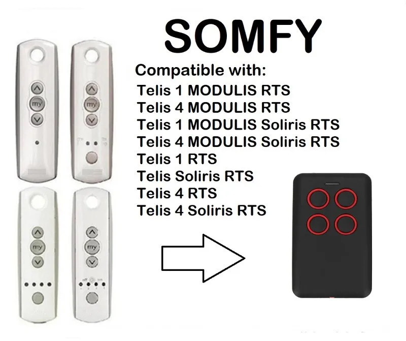 

SOMFY Telis 1 RTS SOMFY Telis Soliris RTS SOMFY Telis 4 RTS garage door controller compatible 433,42Mhz rolling code clone