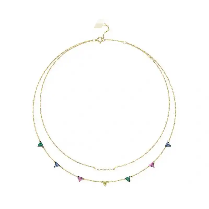 

fashion women mini Bunting necklace muti color stone small triangle choker two layer chain HF jewelry S925 stelring silver