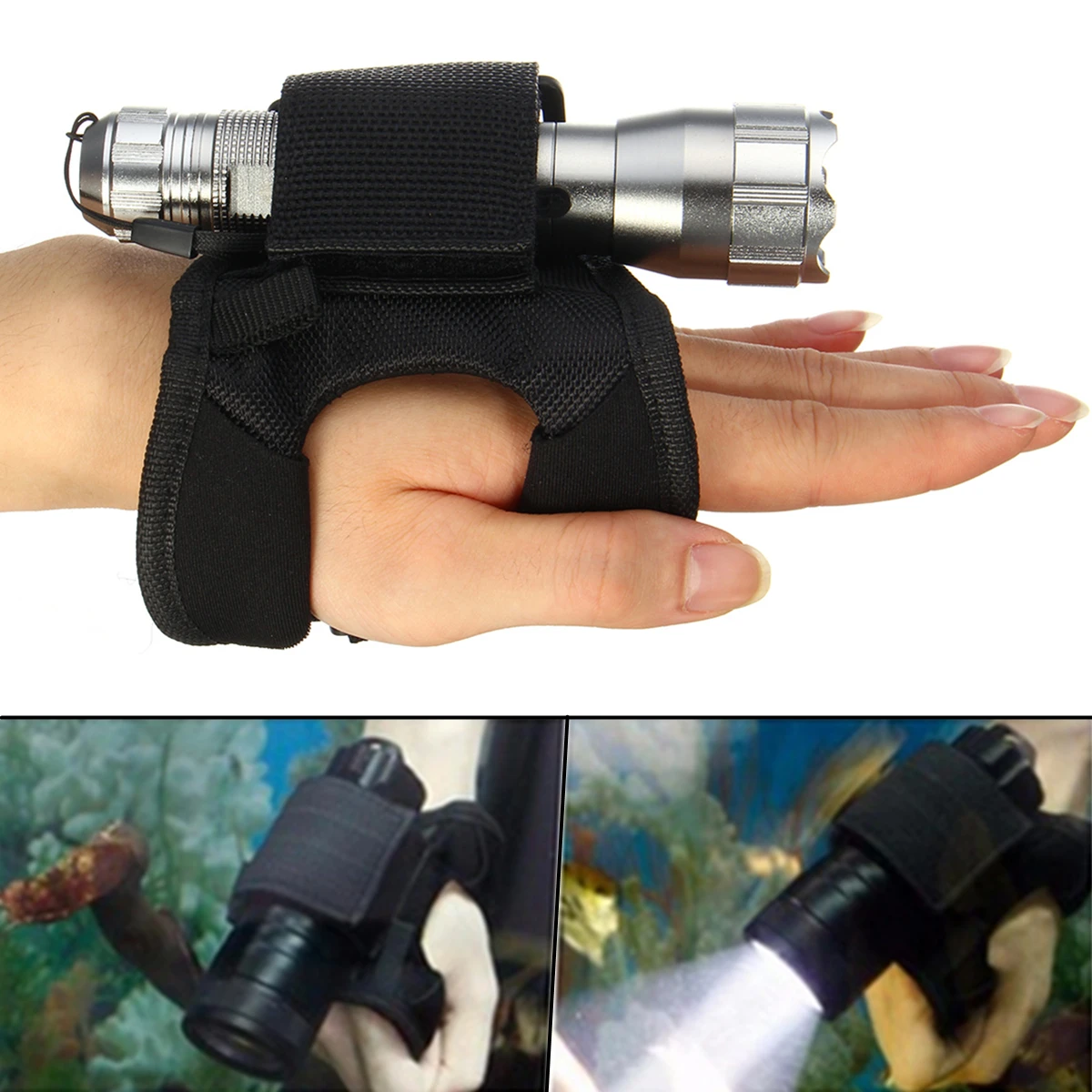 Jiguoor Nylon Adjustable LED Flashlight Hand Wrist Glove Soft handmount