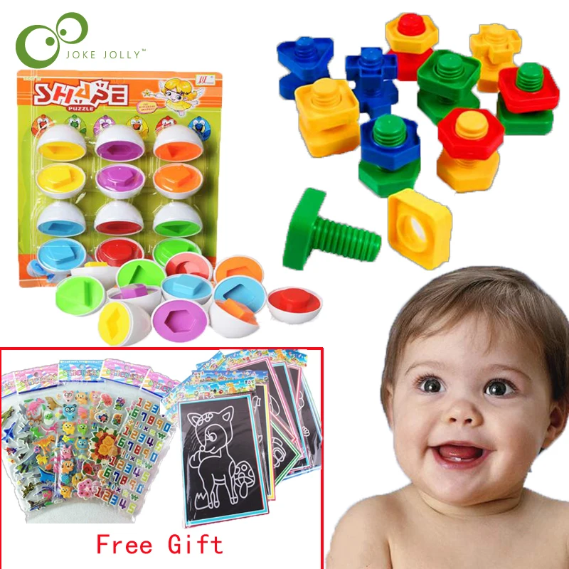 

5Pcs/6Pcs Screw building blocks plastic insert nut shape color shape matching egg fight inserted toys for Kid puzzleToys ZXH