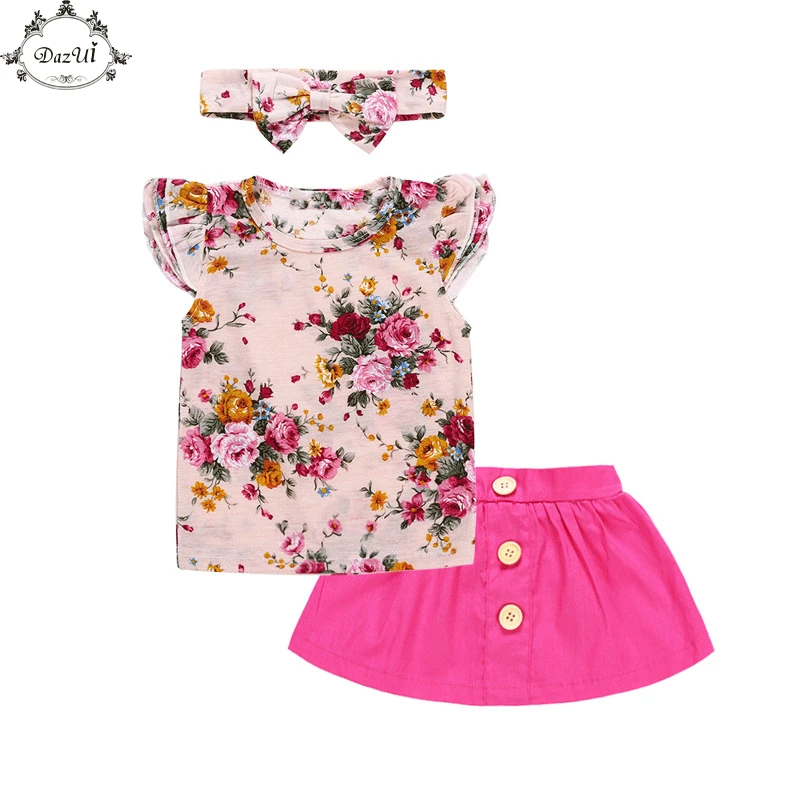Little Girls Clothing Set Floral Kids Tees Girls Skirt Clothes 3pcs