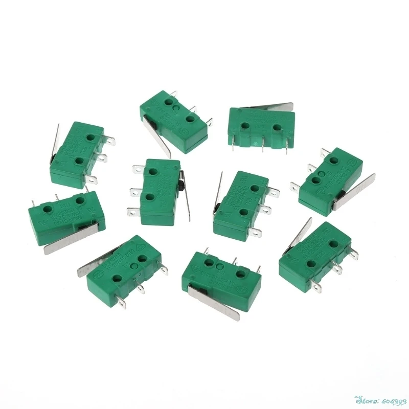 

10Pcs/Set 3 Pins 5A AC 125V/250V Long Lever Mini Limit Micro Push Button Switch