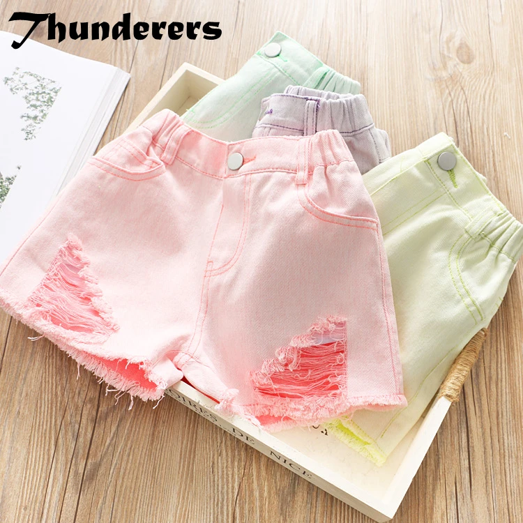 

Thunderers Summer Kids Short Jeans 4 Color Ripped Hole Step-by-step Change Color Children Pants Toddler Baby Clothes 24M-6Y