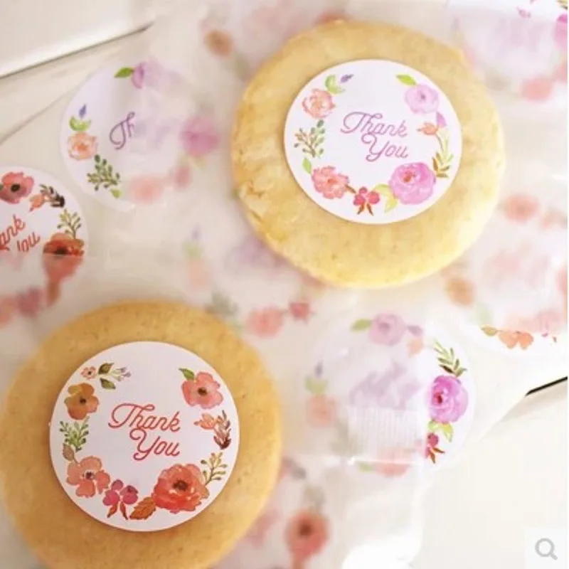 

120pcs/lot Round Vintage Flower print Thank you Adhesive Kraft Baking Seal Sticker gift stickers students' Funny DIY Work