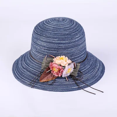 

WENYUJH Foldable Sun Caps Ribbon Round Flat Top Flower Straw Beach Hat Panama Hat Summer Hats For Women Straw Hat Gorras