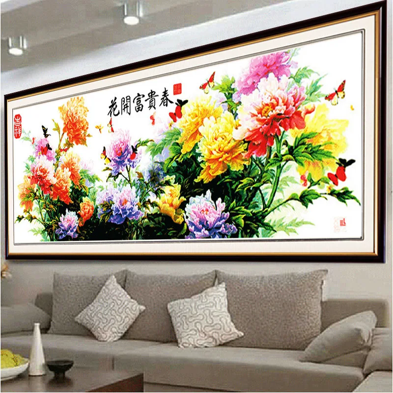 

Blooming Peony Cross Stitch Sets for Embroidery Painting Kits Needlework DIY Precise Print Count Patterns Cross-Stitching