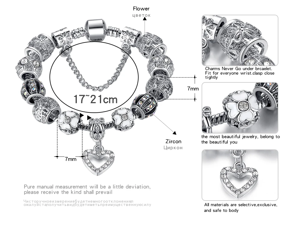 Высокое Качество бусины в форме сердца подходят к оригинальному серебряному браслету браслеты с бусинами из кристаллов и браслеты для женщин модные ювелирные изделия