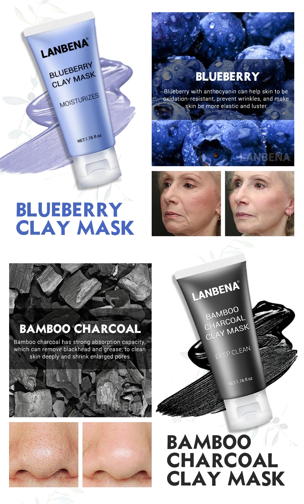 LANBENA Mung Bean глина маска для лица+ бамбуковый уголь+ черника+ Роза пилинг акне лечение черных точек питание глубокое очищение уход за кожей