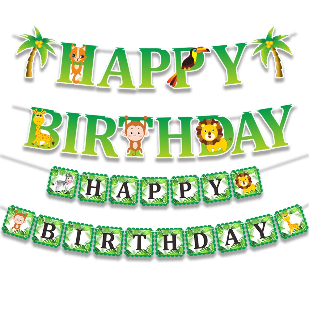 HEY FUNNY Happy Birthday Decorations Kids Banner Safari Jungle Party Animal Baby Shower Cartoon Favors Decoration | Дом и сад