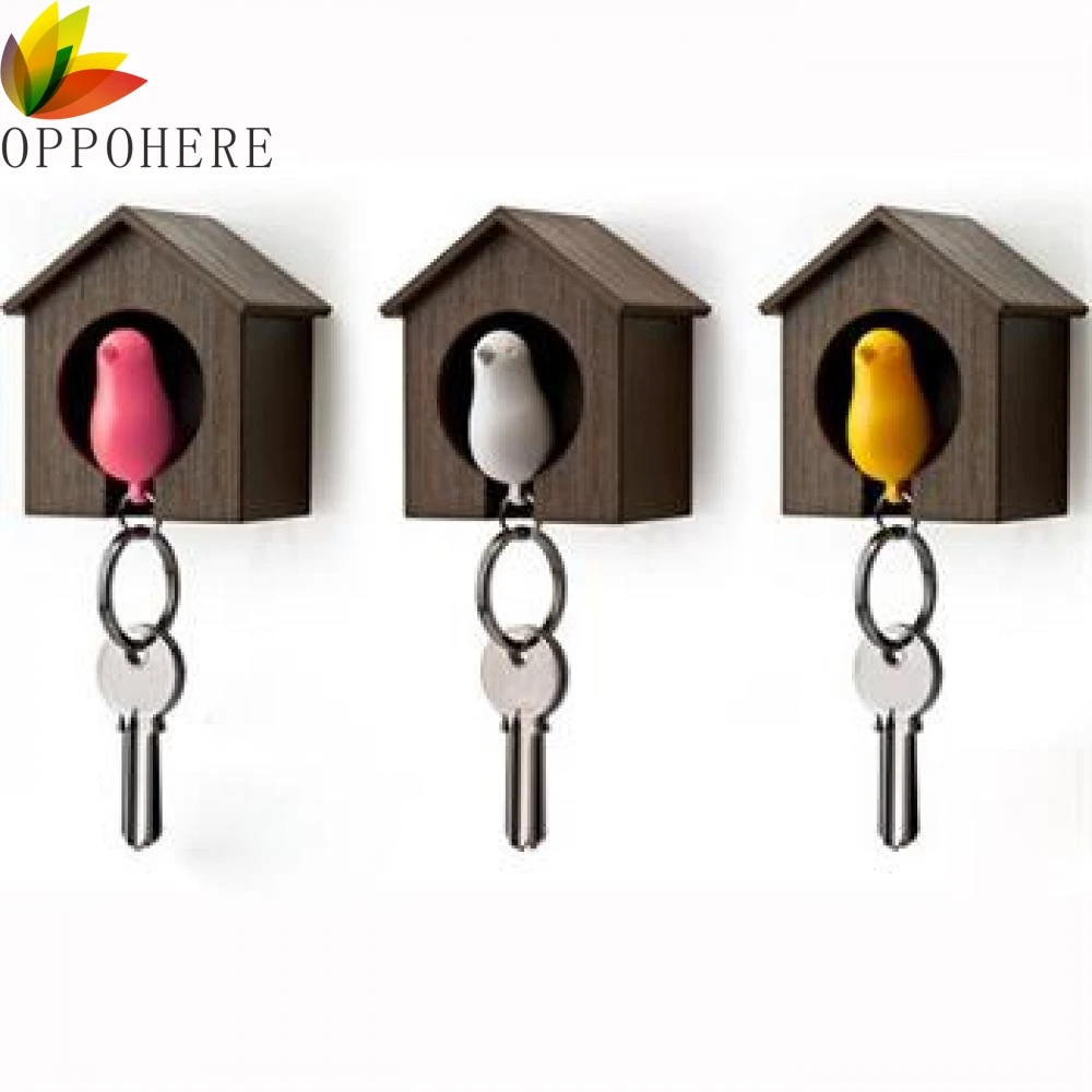 

Cute Bird Nest Sparrow House Key Chain Keyring Plastic Whistle Wall Hook Holder