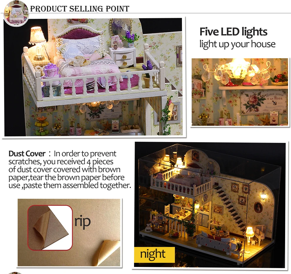 DIY Doll House Wooden Doll Houses Miniature Dollhouse Furniture Kit with Led Toys for Children Birthday Gift