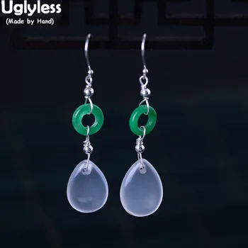

Uglyless 100% Real 925 Sterling Silver Women Summer Dress Earrings Water Drop Chalcedony Earrings Elegant Lady Ethnic Brincos