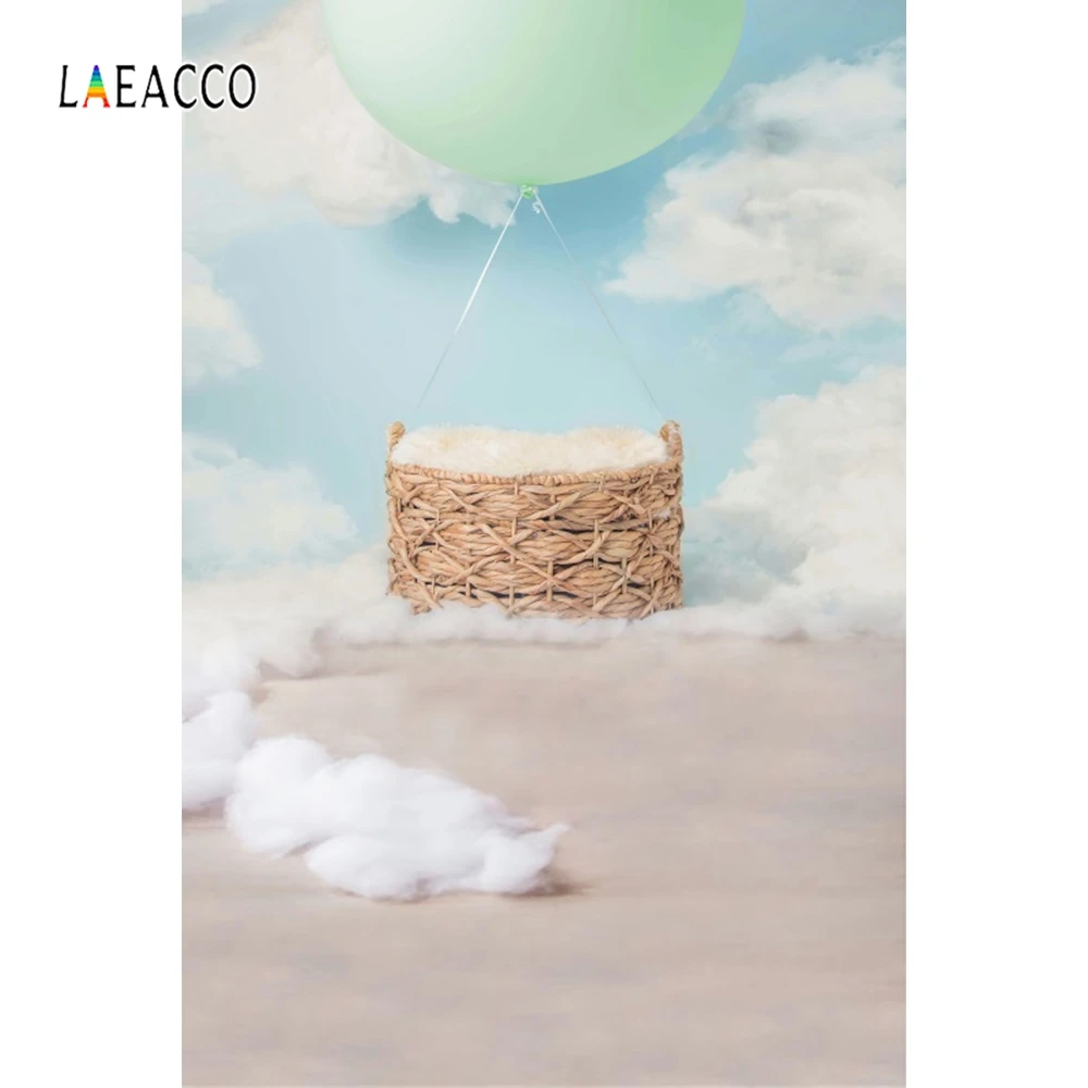 Laeacco фон для дня рождения синие стены облака воздушный шар корзина пол фотографии