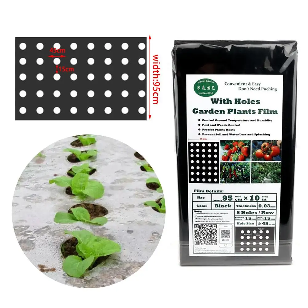 95 см* 10 м 5 отверстий 0,03 мм черная мульчирующая пленка Садоводство для выращивания цветов, овощей рассады пластиковые перфорированая полиэтиленовая пленка мульчирующая мембрана