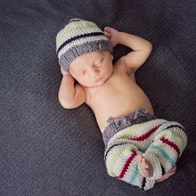 Модная одежда для детей, Детская мода шляпа новорожденный шапка+ штаны комплекты для малышей. Новорожденный вязание реквизит размер: 0-1 м, 3-4 м