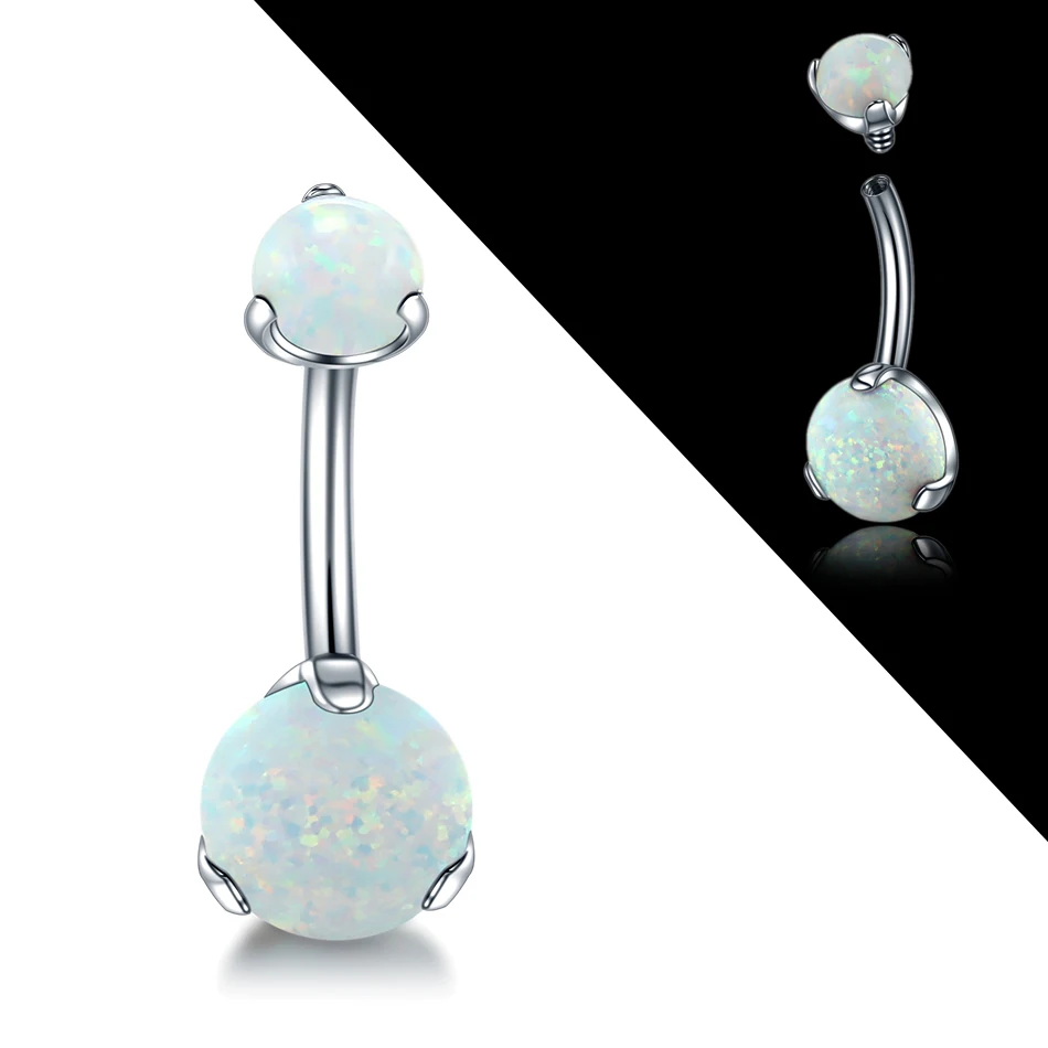 

1PC Steel Prong Set Opal Stone Navel Bar Stud Piercing Opal Belly Button Rings Charming Earring Helix Piercing Sexy Jewelry 14G