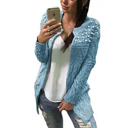 Кардиганы Расшитое бисером с рюшами женские свитера 2019 любовь стиль твердый Модный женский свитер компьютерный вязаный v-образный вырез