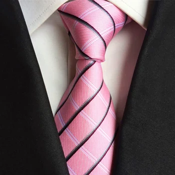 

New Pink Silk Neckties for Men Wedding Formal Business Suit Ties Women Stripe Pattern Jacquard Woven Gravata Clothes Accessories