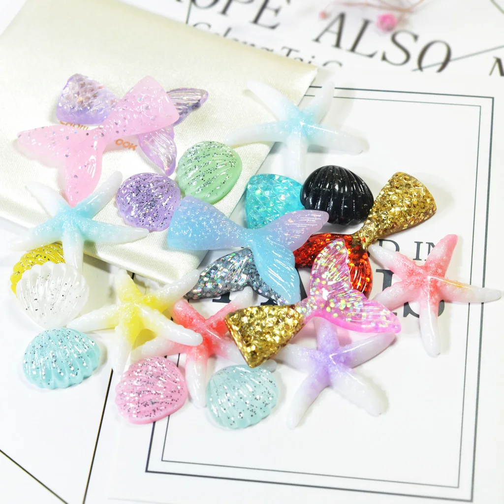 DIY 50Pcs Colorful Kawaii Resin Mermaid Flatback Embellishment Cabochons Children Scrapbooking Crafts