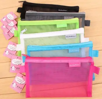 

Student Nylon Mesh Zippered Pen Pencil Bag Holder Pouch 19.5*12cm
