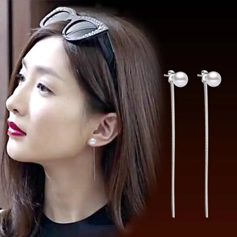 

New Fashion 925 Sterling Silver Ear Line Natural Black Red Gem Imitation Pearl Stud Earrings For Women S-E158