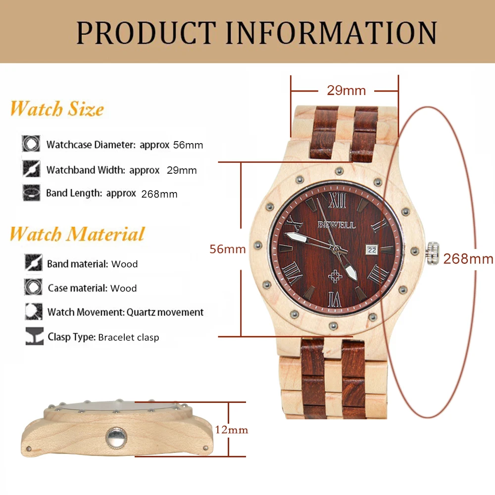 BEWELL WOODEN WATCH