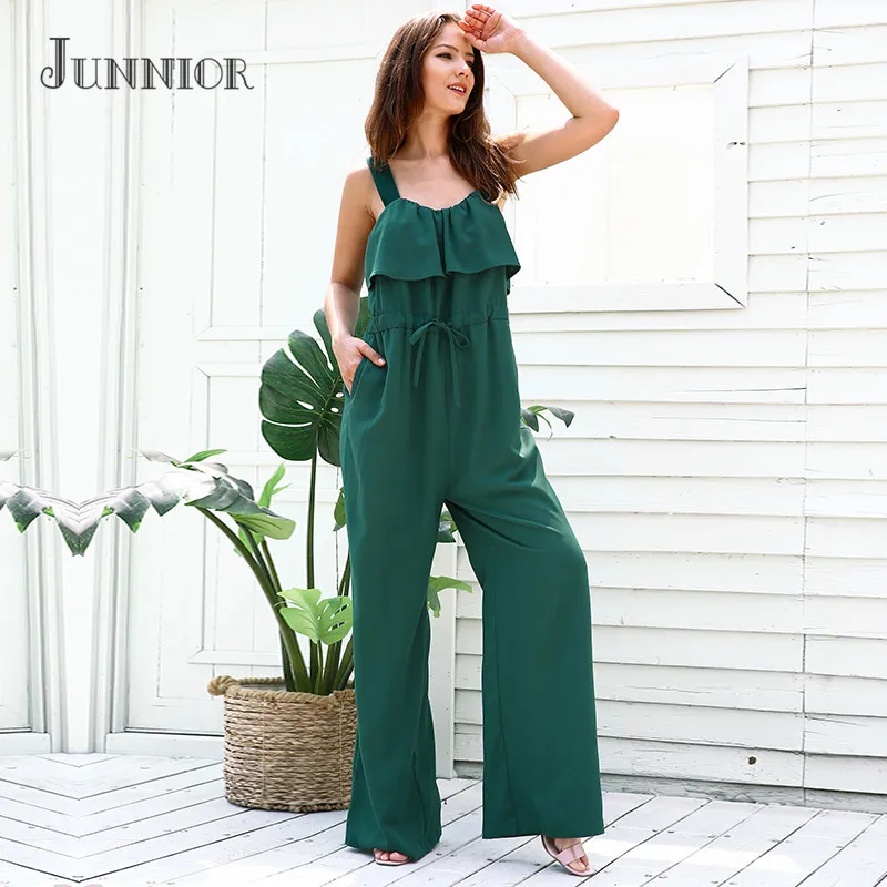 JUNNIOR sexy jumpsuit Boho Solid color rompers women jumpsuit 2018 knitting summer jumpsuit Jumpsuits and Playsuits
