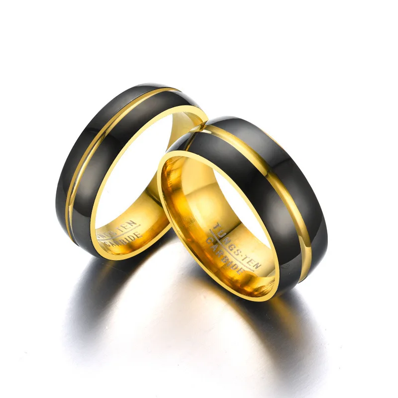 Модные вольфрамовые стальные гальванические кольца для влюбленных из черного золота 8мм6мм для мужчин и женщин Свадебные обручальные титановые изысканные ювелирные изделия