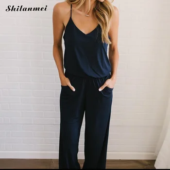 

Rompers Womens Jumpsuit Sleeveless Solid Ladies Casual Jumpsuit Daily Office Overalls Loose Sexy Playsuit Long Trousers Femme