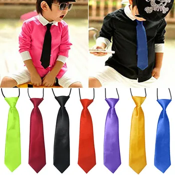 

Childrens Boys Adjustable Neck Tie Satin elastic Necktie High Quality Solid tie Clothing Accessories Party Decoration