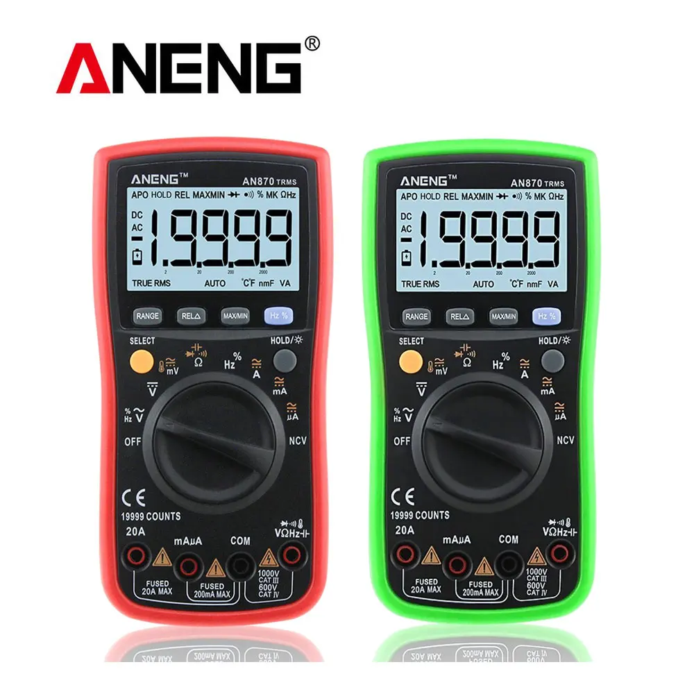 

AN870 Digital Multimeter 19999 Counts True RMS AC/DC Volt Amp Ohm Diode Tester