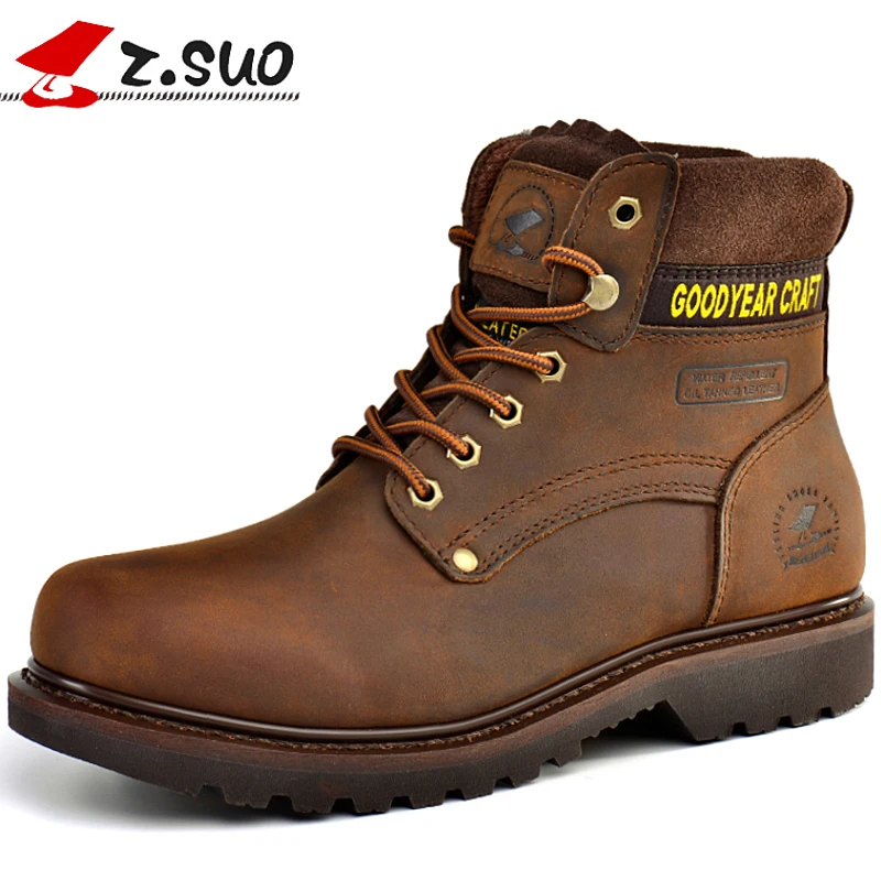 Z. Suo Moda botas de Inverno homens sapatos de Couro Genuíno Lace Up Respirável/Confortável Estilo Britânico dos homens Martin Botas casuais