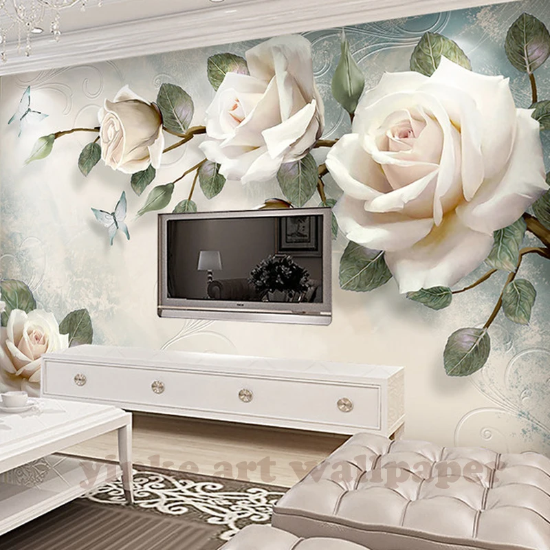 Пользовательские фото обои Живопись 3D белые розы цветы настенные фрески Гостиная ТВ диван фон обои современный домашний декор комнаты